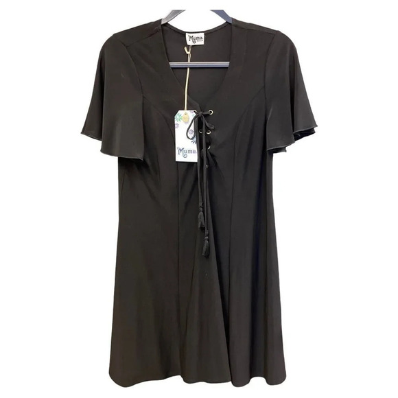 NWT SHOW ME YOUR MUMU Matilda Mini Dress Black Lace Up Size Medium - Picture 2 of 7